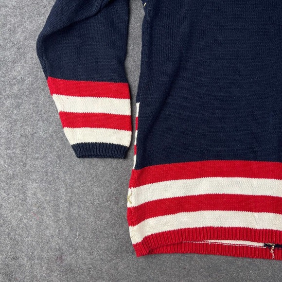 Vintage Hunters Run Sweater Womens Medium Patchwork Americana USA Flag Grandma - Picture 14 of 16